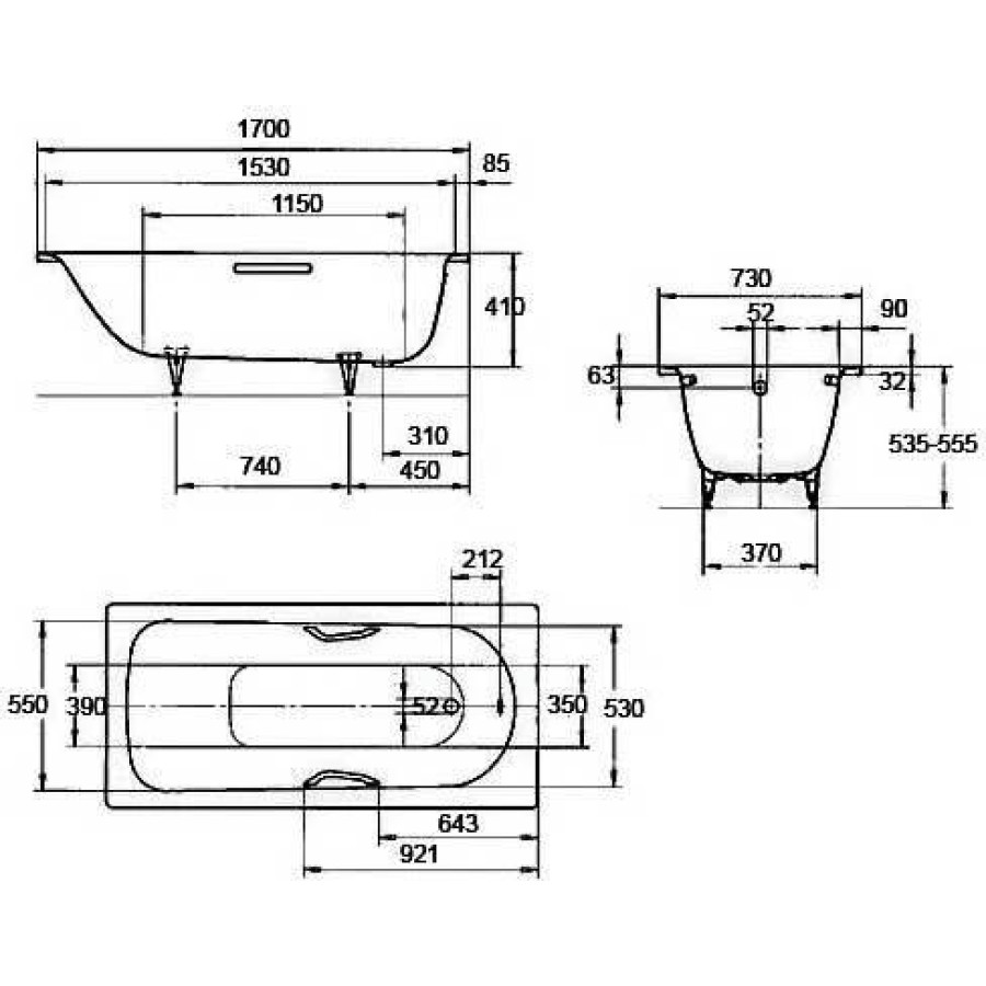 Стальная ванна Kaldewei Saniform Plus 170x73 standard mod. 371-1 112900010001