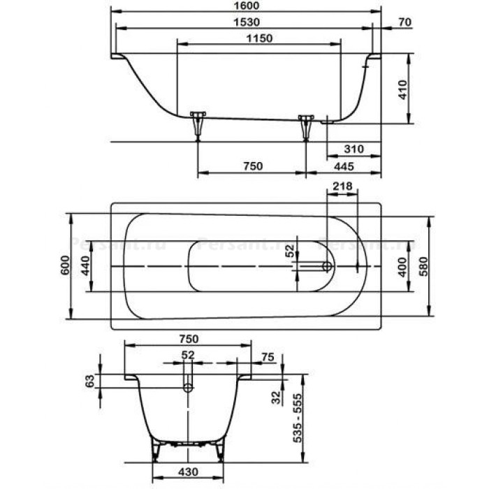 Стальная ванна Kaldewei Saniform Plus 160x75 mod. 372-1 112500013001 с easy-clean