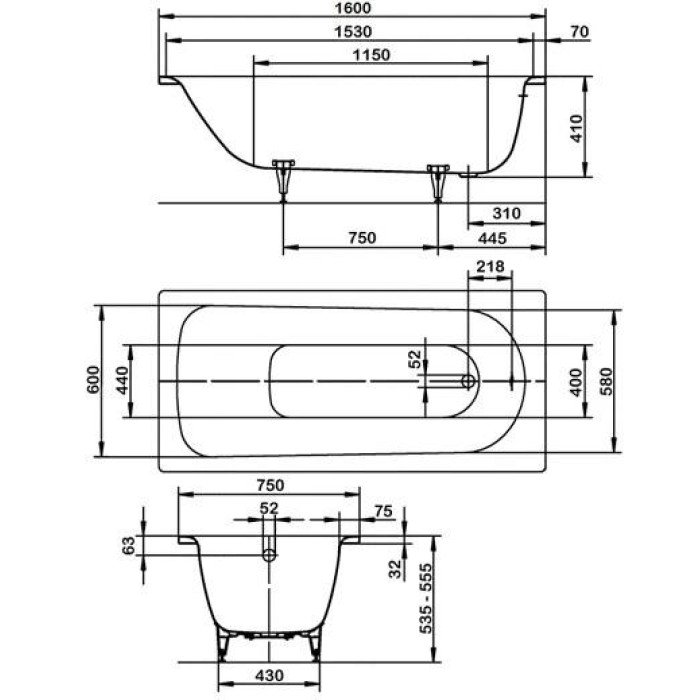 Стальная ванна Kaldewei Saniform Plus 160x75 mod. 372-1 112500013001 с easy-clean