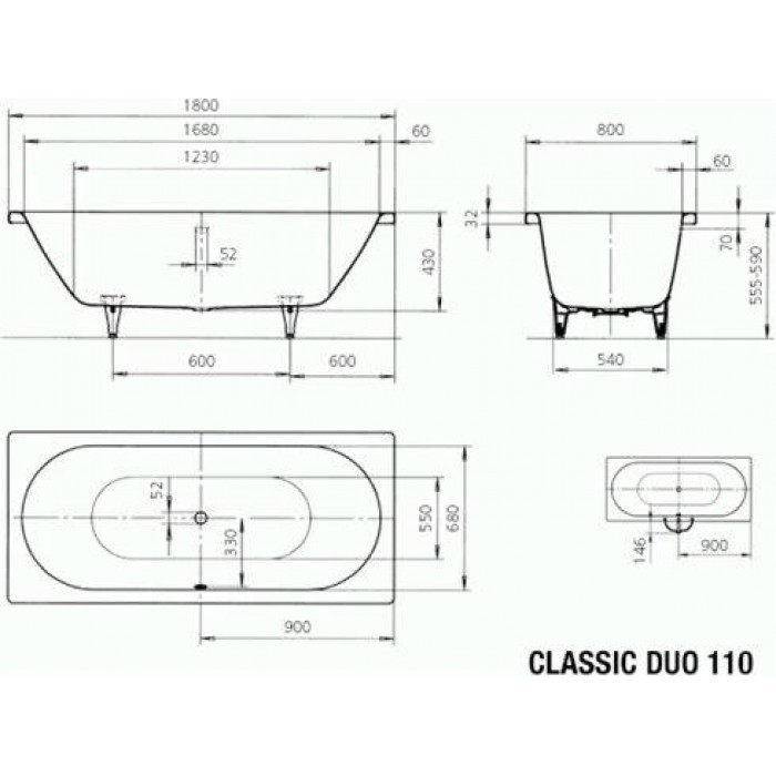 Стальная ванна Kaldewei Classic Duo 180x80 mod. 110 291000013001easy-clean