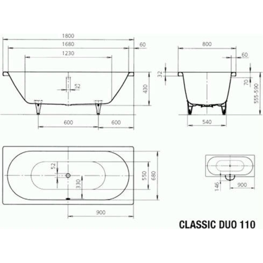 Стальная ванна Kaldewei Classic Duo 180x80 mod. 110 291000013001easy-clean