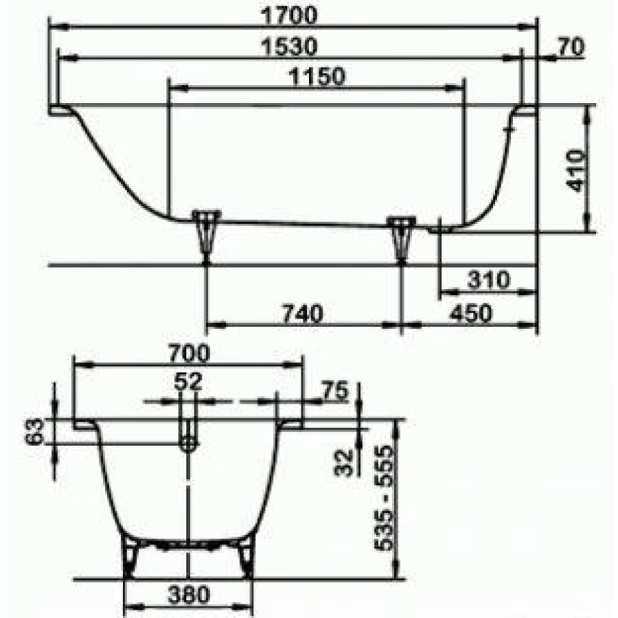 Стальная ванна Kaldewei Saniform Plus Star 170x70 standard mod. 335 133500010001 (с отверстиями под ручки)