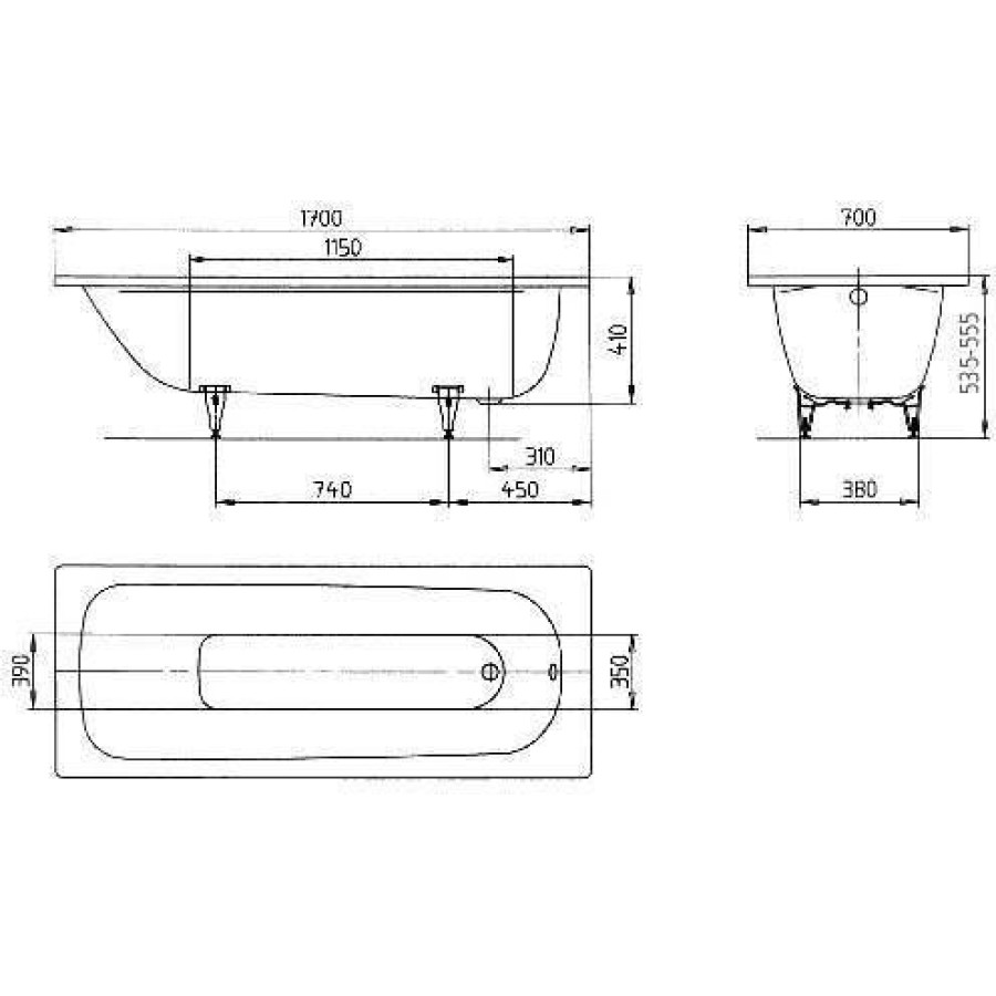 Стальная ванна Kaldewei Saniform Plus 170x70 anti-sleap+easy-clean mod. 363-1 111830003001