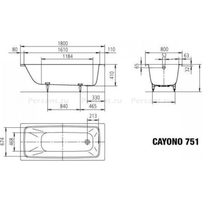 Стальная ванна Kaldewei Cayono standard 180x80 mod. 751 275100010001