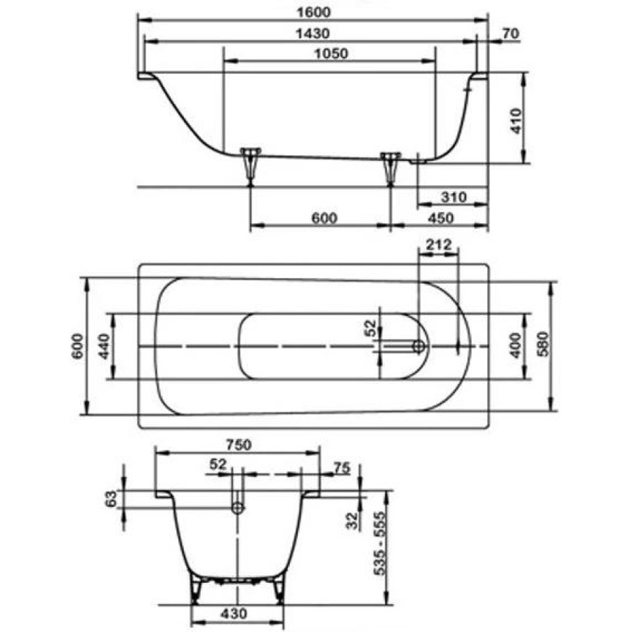 Стальная ванна Kaldewei Saniform Plus 160x75 standard mod. 372-1 112500010001