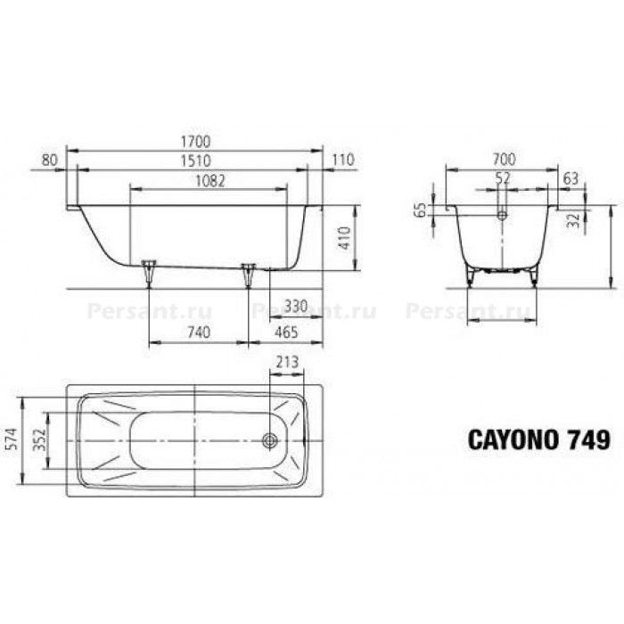 Стальная ванна Kaldewei Cayono 170x70 easy-clean mod. 749 274900013001
