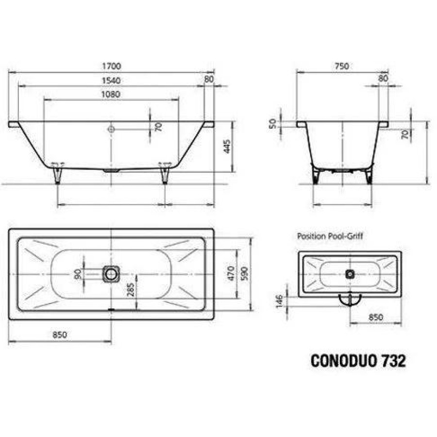 Стальная ванна Kaldewei Conoduo 170x75 easy-clean mod. 732 235000013001