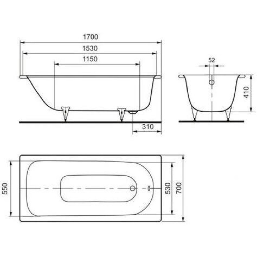 Стальная ванна Kaldewei Eurowa 170x70 mod. 312-1 119812030001