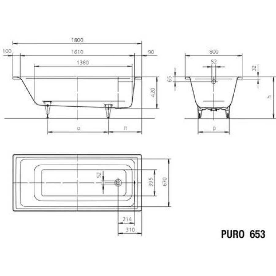 Стальная ванна Kaldewei Puro 180x80 mod. 653 256300013001 easy-clean