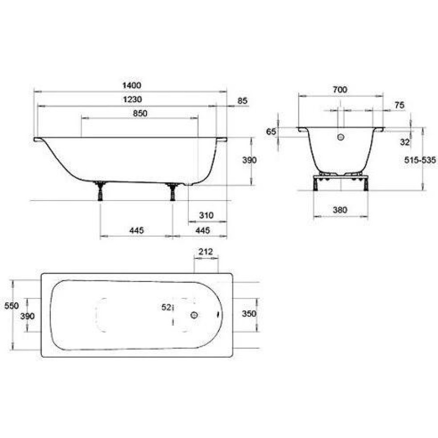 Стальная ванна Kaldewei Eurowa 140x70 mod. 309-1 119512030001