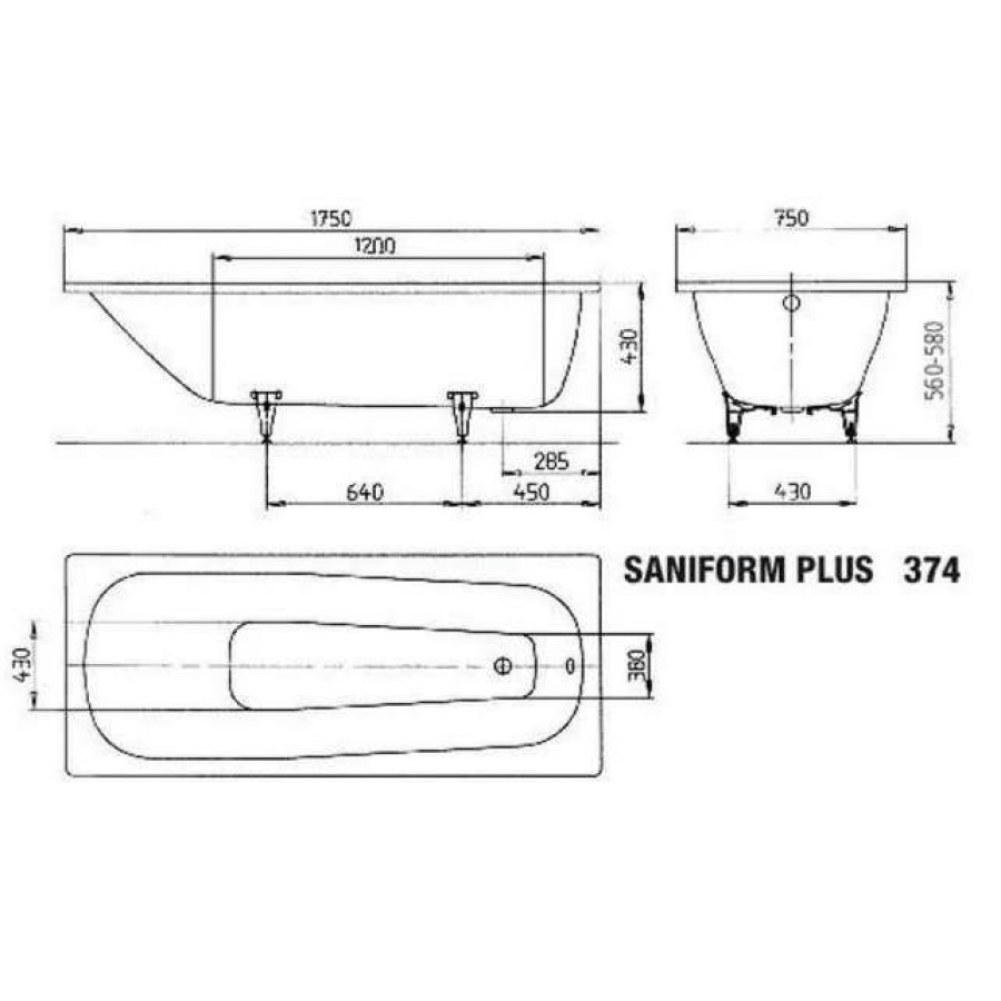 Стальная ванна Kaldewei Saniform Plus 175x75 standard mod. 374 112200010001