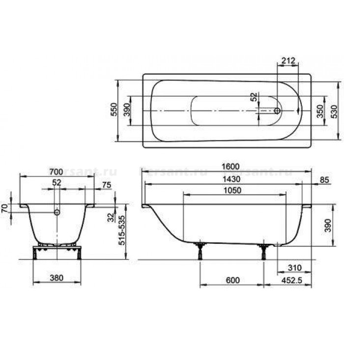 Стальная ванна Kaldewei Eurowa 160x70 mod. 311-1 119712030001