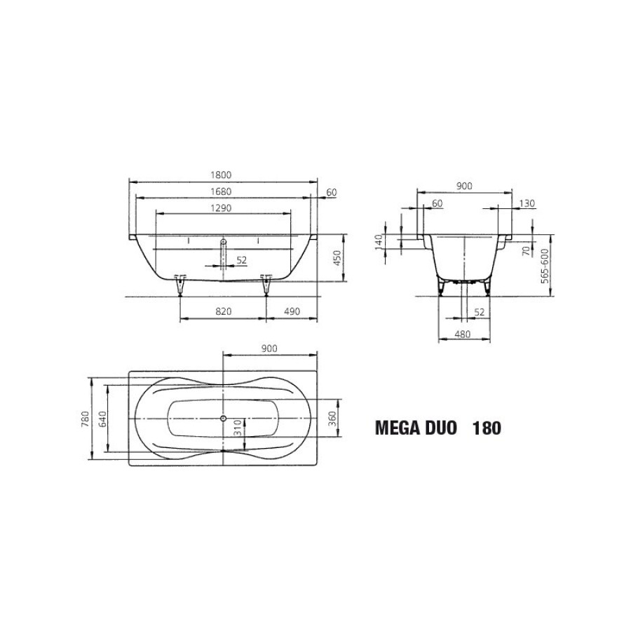 Стальная ванна Kaldewei Avantgarde Mega Duo 180x90 223434010001 mod.180