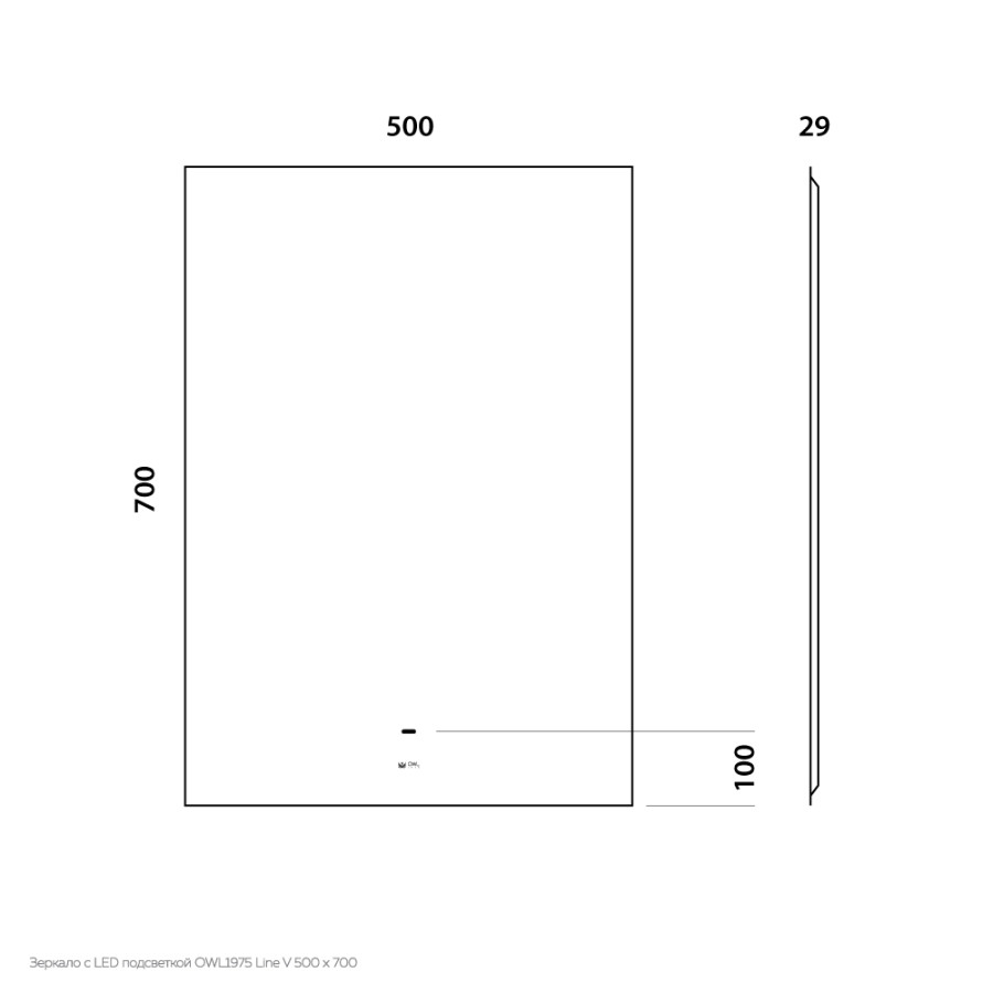 Зеркало OWL 1975 LINE V с контурной LED подсветкой, 500х700