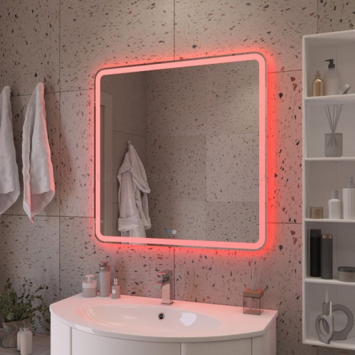 Зеркало Cezares Multicolor 80x80 с разноцветной подсветкой RGB CZR-SPC-MC-800-800-RGB-TCH
