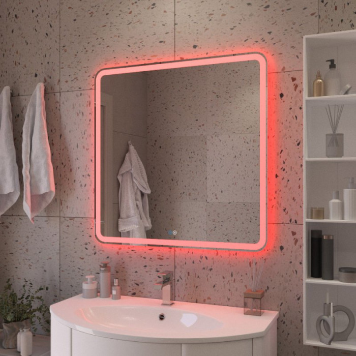 Зеркало Cezares Multicolor 80x80 с разноцветной подсветкой RGB CZR-SPC-MC-800-800-RGB-TCH