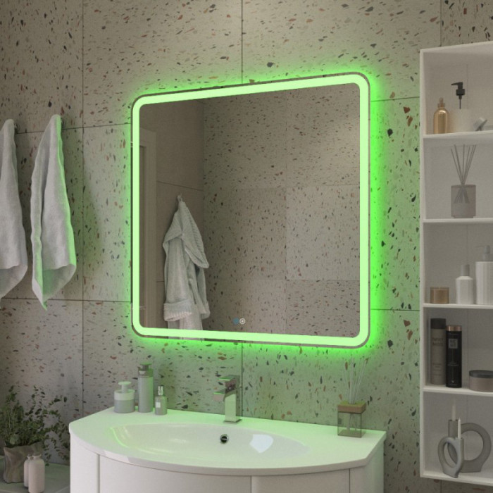 Зеркало Cezares Multicolor 80x80 с разноцветной подсветкой RGB CZR-SPC-MC-800-800-RGB-TCH