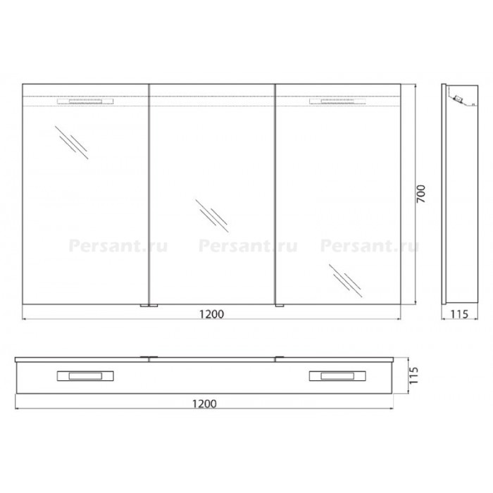 Зеркало-шкаф BelBagno 120 SPC-3A-DL-BL-1200 с подсветкой и розеткой