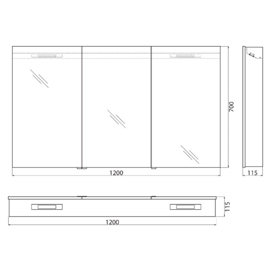 Зеркало-шкаф BelBagno 120 SPC-3A-DL-BL-1200 с подсветкой и розеткой