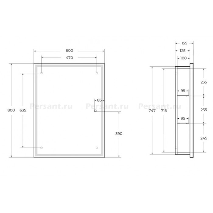 Зеркало-шкаф BelBagno 60x80 SPC-GRT-600/800-1A-LED-TCH с подсветкой