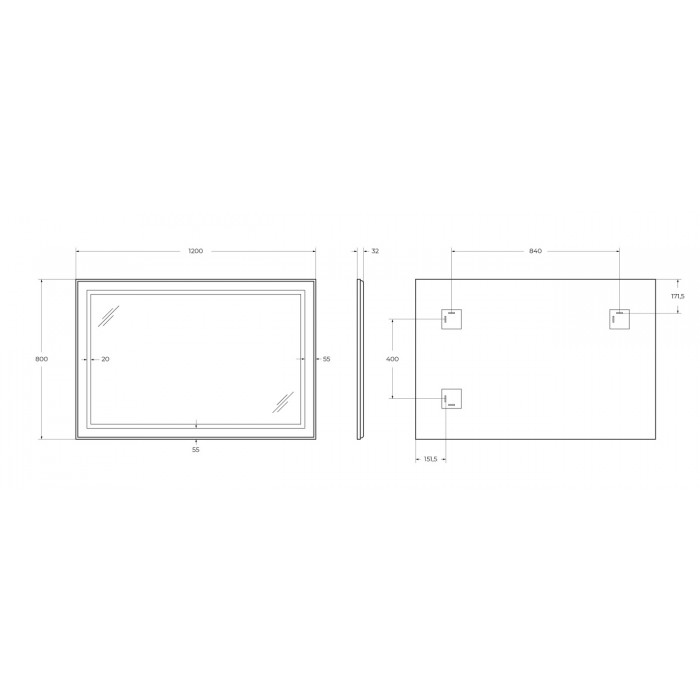 Зеркало BelBagno Kraft 120 черное SPC-KRAFT-1200-800-SENS-NERO в алюминиевой раме