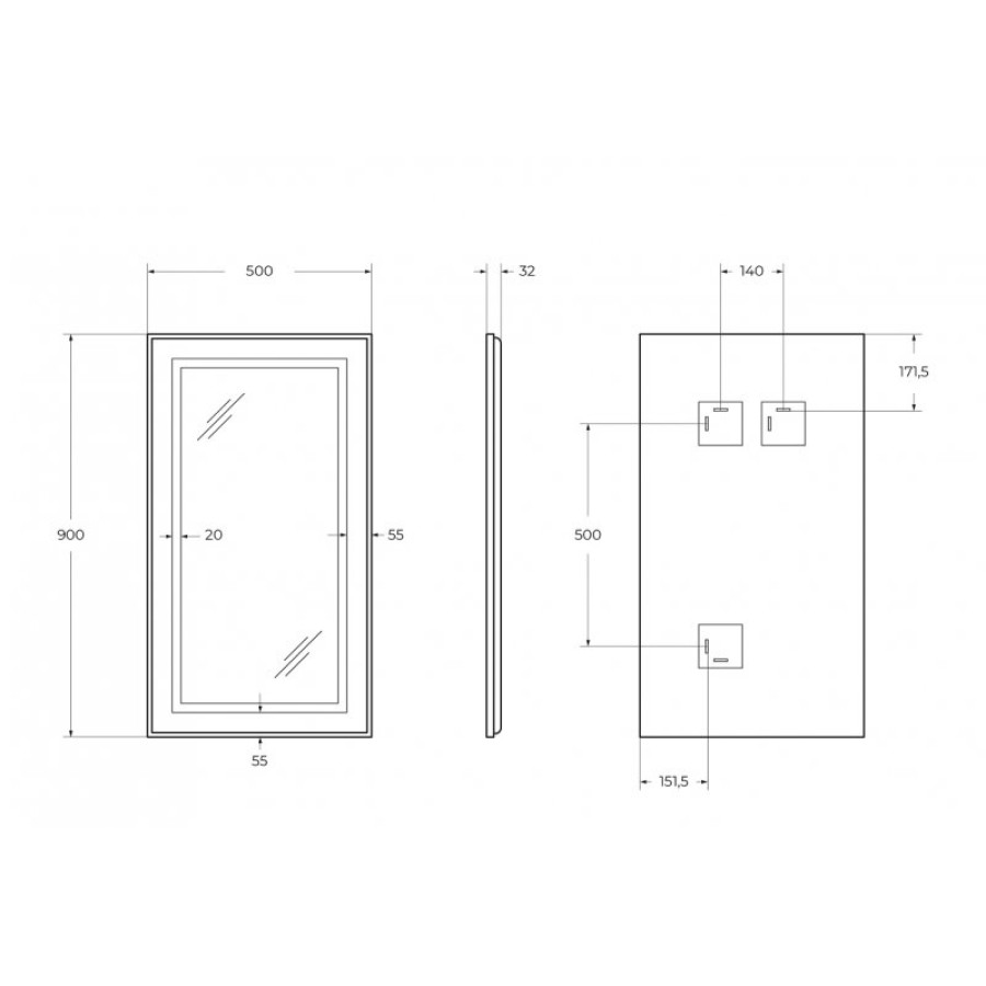 Зеркало BelBagno Kraft 50 черное SPC-KRAFT-500-900-SENS-NERO в алюминиевой раме