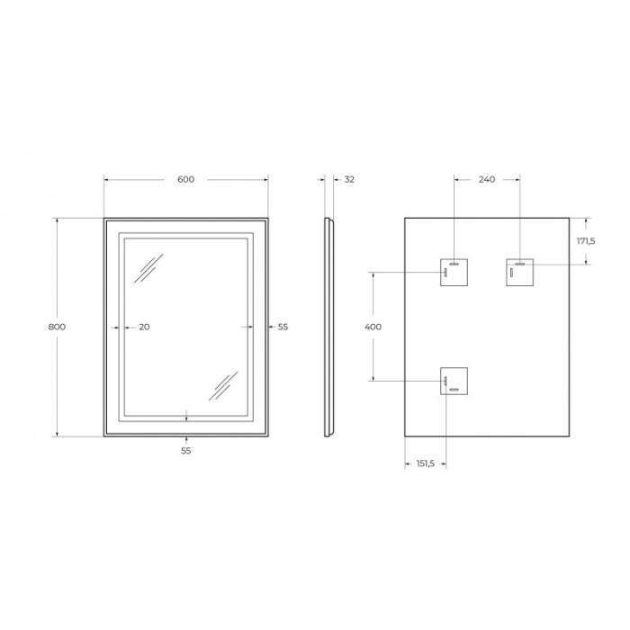 Зеркало BelBagno Kraft 60 черное SPC-KRAFT-600-800-SENS-NERO в алюминиевой раме