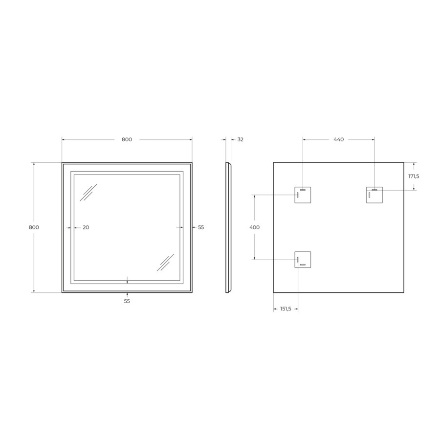 Зеркало BelBagno Kraft 80 черное SPC-KRAFT-800-800-SENS-NERO в алюминиевой раме