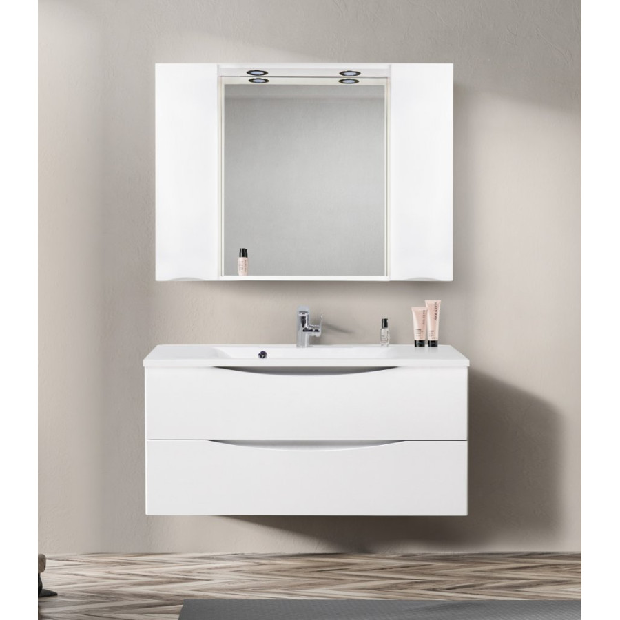 Зеркало-шкаф BelBagno Marino 120 MARINO-SPC-1200/750-2A-BL-P с подсветкой Bianco Lucido