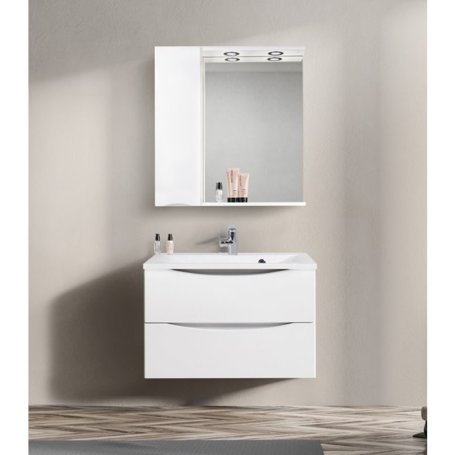 Зеркало-шкаф BelBagno Marino 80 MARINO-SPC-800/750-1A-BL-P-L с подсветкой bianco lucido