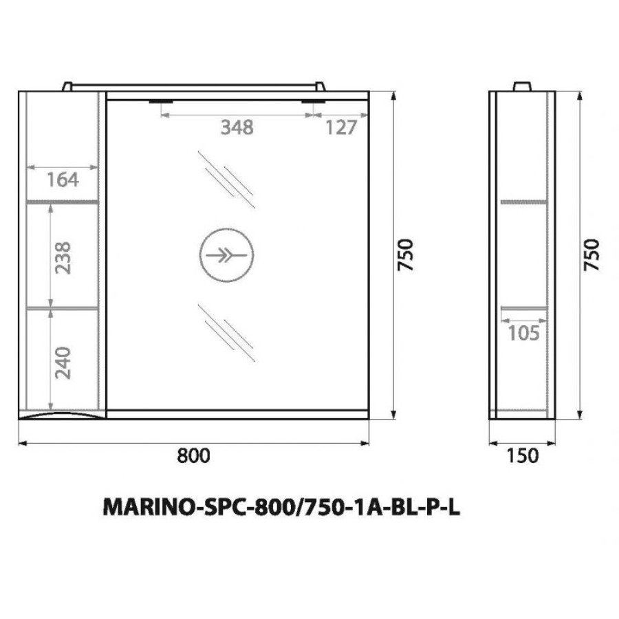 Зеркало-шкаф BelBagno Marino 80 MARINO-SPC-800/750-1A-BL-P-L с подсветкой bianco lucido