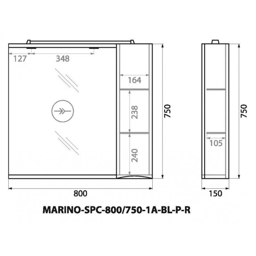 Зеркало-шкаф BelBagno Marino 80 MARINO-SPC-800/750-1A-BL-P-R с подсветкой Bianco Lucido