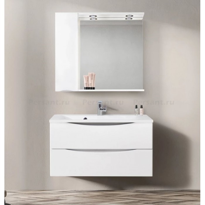Зеркало-шкаф BelBagno Marino 90 MARINO-SPC-900/750-1A-BL-P-L с подсветкой Bianco Lucido