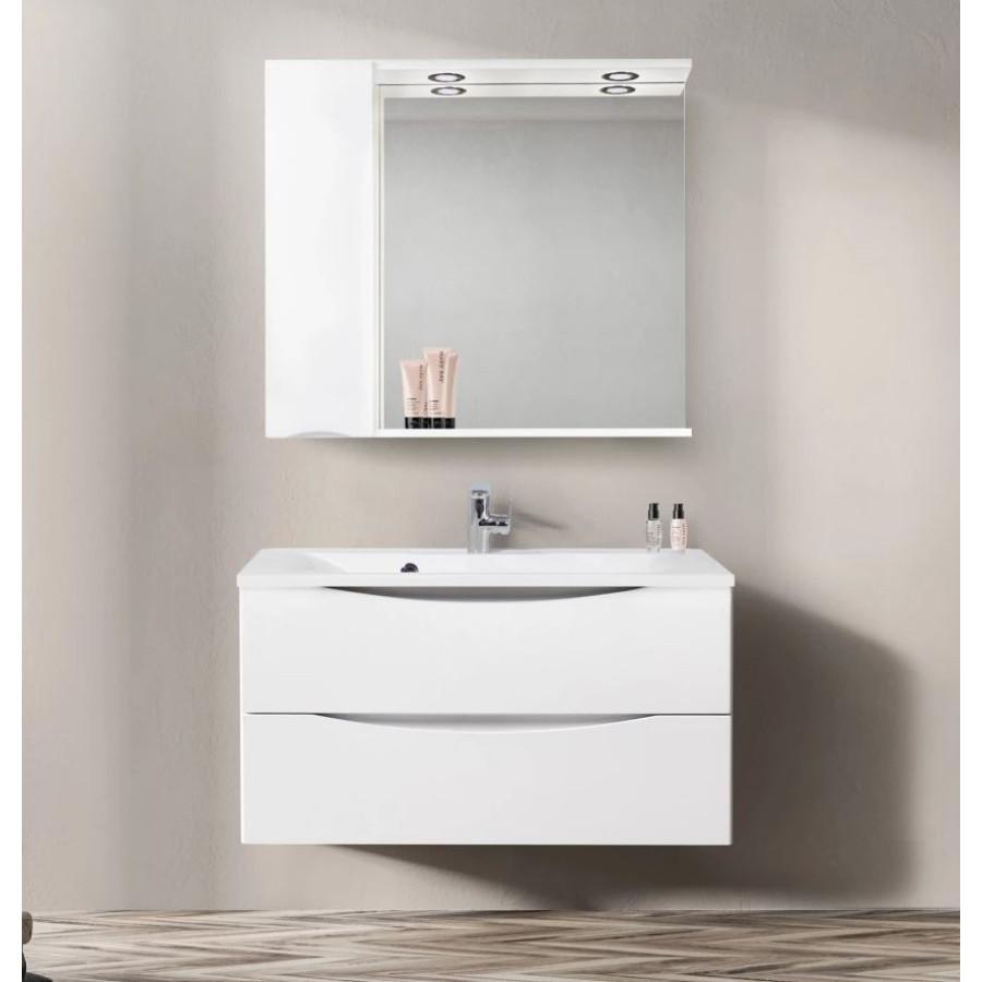 Зеркало-шкаф BelBagno Marino 90 MARINO-SPC-900/750-1A-BL-P-L с подсветкой Bianco Lucido