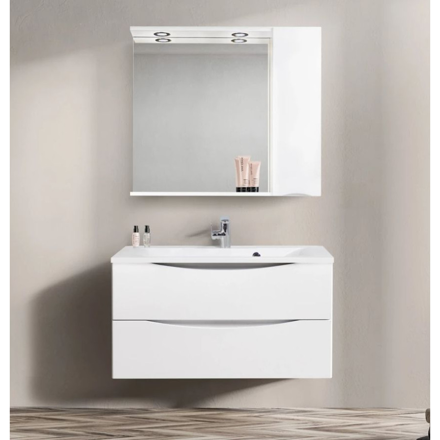 Зеркало-шкаф BelBagno Marino 90 MARINO-SPC-900/750-1A-BL-P-R с подсветкой Bianco Lucido