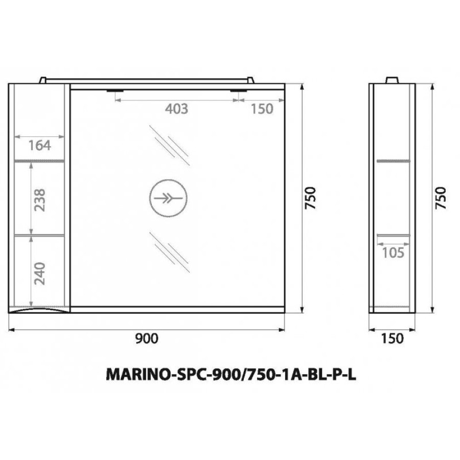 Зеркало-шкаф BelBagno Marino 90 MARINO-SPC-900/750-1A-BL-P-L с подсветкой Bianco Lucido