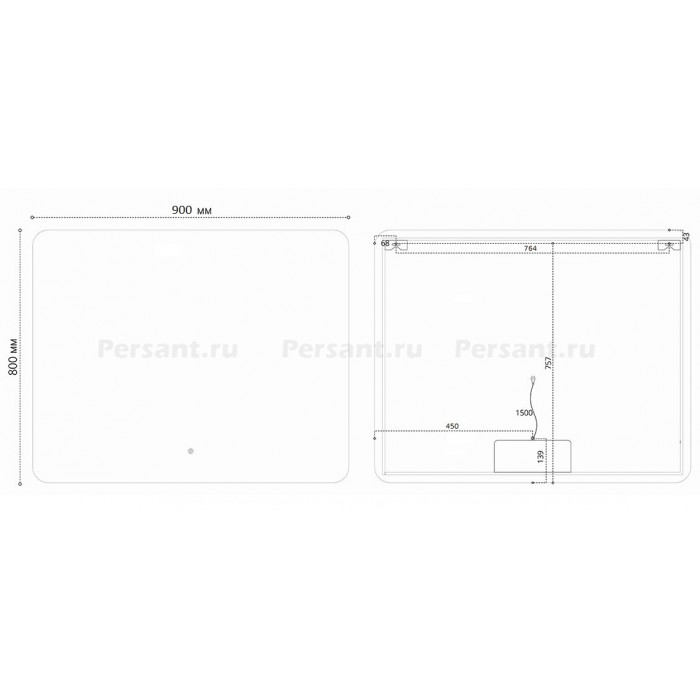 Зеркало Vincea 90x80 VLM-3BE900-2 с контурной подсветкой и антизапотевателем, сенсор